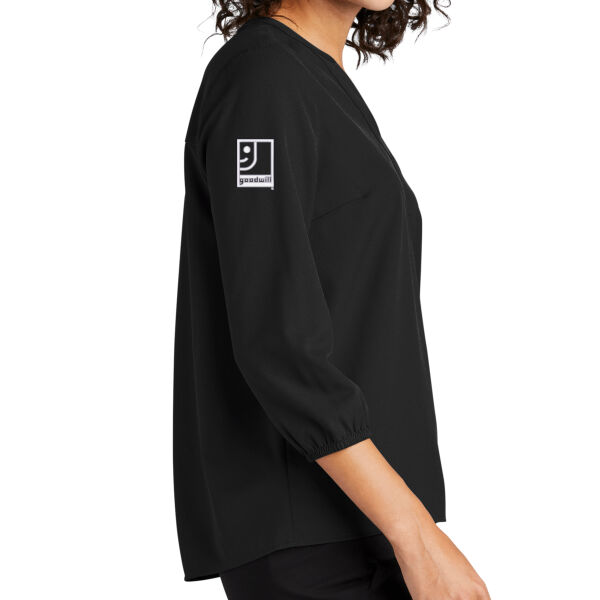 Embroidered Ohio Valley Goodwill - Women's Stretch Crepe 3/4 Sleeve Blouse Thumbnail